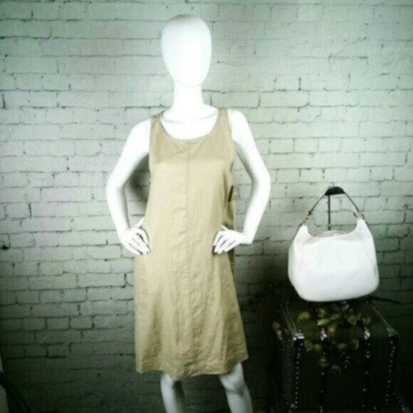 Forcynthia Linen Sleeveless Shift Dress Tan Size Small - Picture 1 of 5